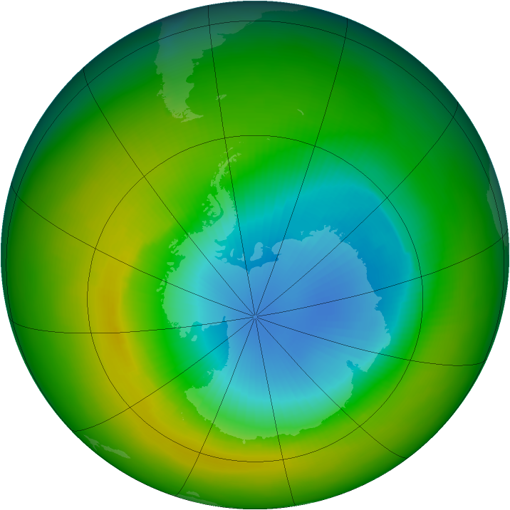 Antarctic ozone map for November 1989
